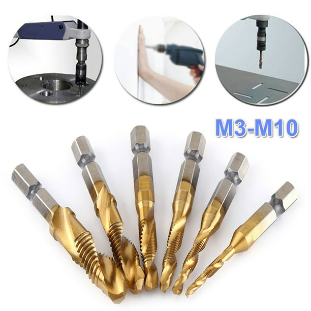 6pcs/Set M3-M10 Hex Shank Titanium Plated HSS Screw Thread Metric Tap Drill Bits 